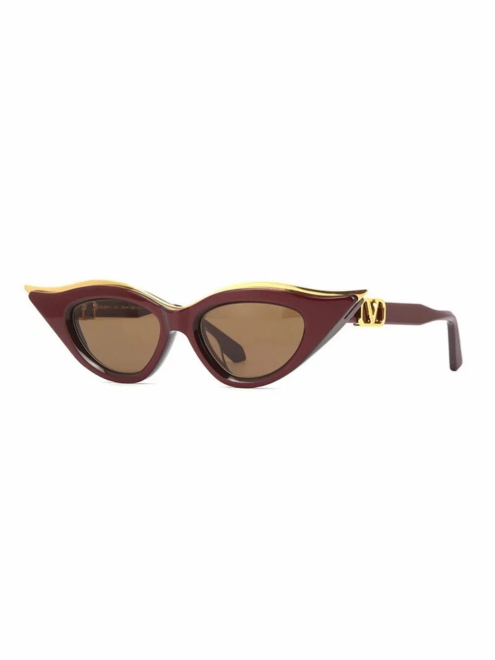 New! Valentino VLS 114B Burgundy Cat-Eye Sunglasses with Gold Trim, Authentic